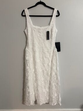 Lulu's bridal Nikola white lace sequin midi dress